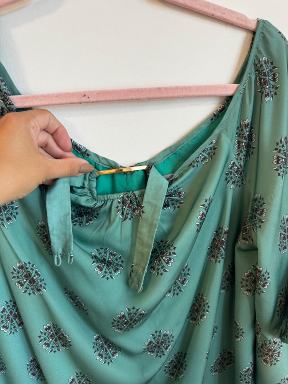 Miss Ankale Green Boho Blouse Bell Sleeve Open Back Detail Made in Brazil - Picture 2 of 7